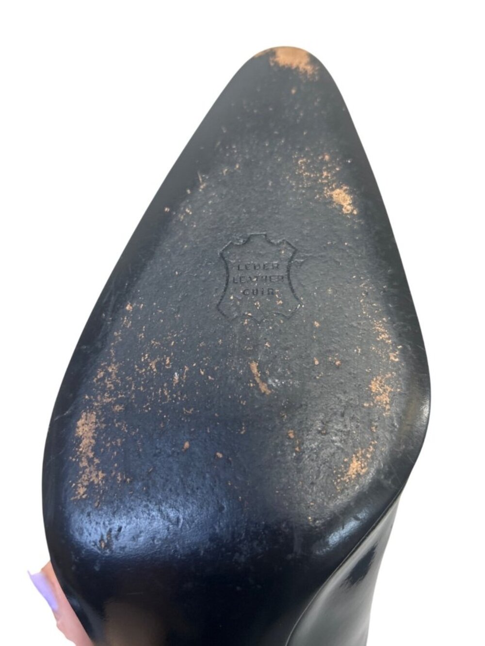 Bally Black Patent Leather Pumps Pointed Toe Sz 7E  Wide Switzerland Office Heel - Picture 12 of 13